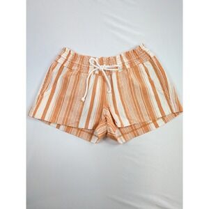 Roxy Striped Drawstring Cotton Linen Blend Shorts Peach/Orange White Sz M Beach